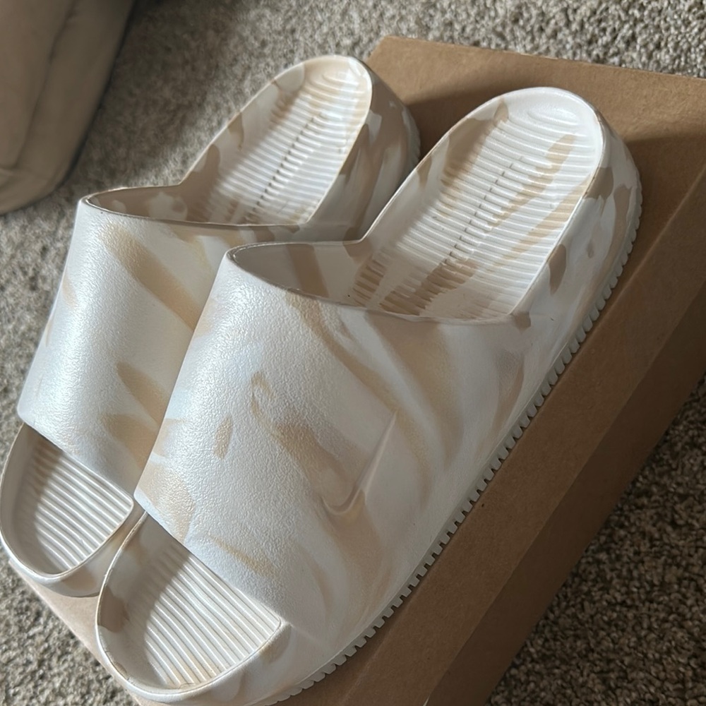 Brand New  White and Tan Nike calm Slide SE